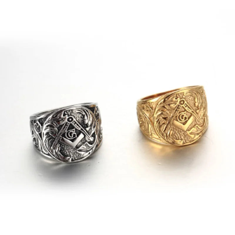 Anel maçônico masculino com estampa em relevo, dourado e prateado, em aço inoxidável 316L, nova joia da Lebuy™