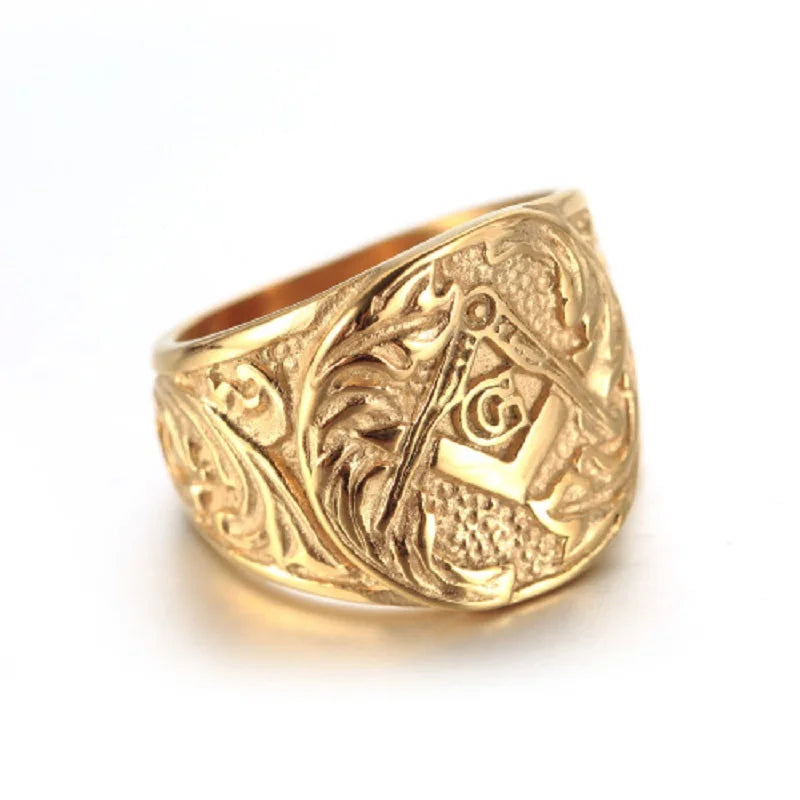Anel maçônico masculino com estampa em relevo, dourado e prateado, em aço inoxidável 316L, nova joia da Lebuy™