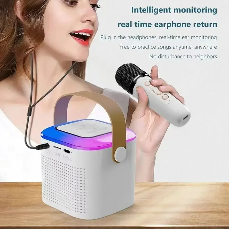Caixa de som Bluetooth karaokê da Lebuy™ de alta potência portátil, som surround estéreo 360, subwoofer sem fio à prova d'água com microfone duplo, boombox