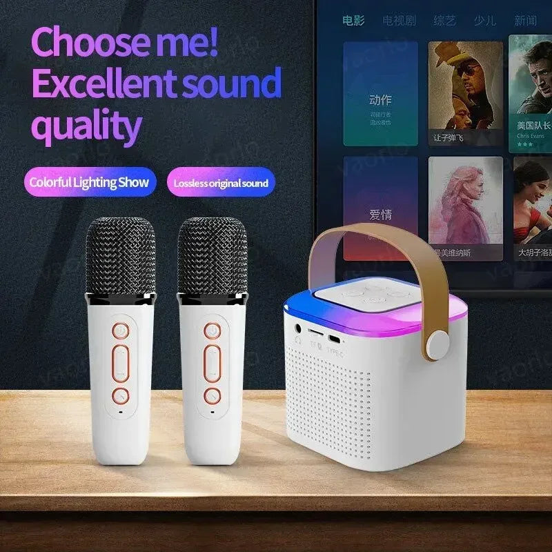 Caixa de som Bluetooth karaokê da Lebuy™ de alta potência portátil, som surround estéreo 360, subwoofer sem fio à prova d'água com microfone duplo, boombox